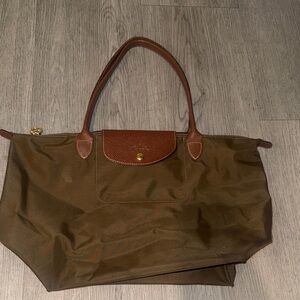 Longchamp Brown Nylon Tote with Brown Leather Trim